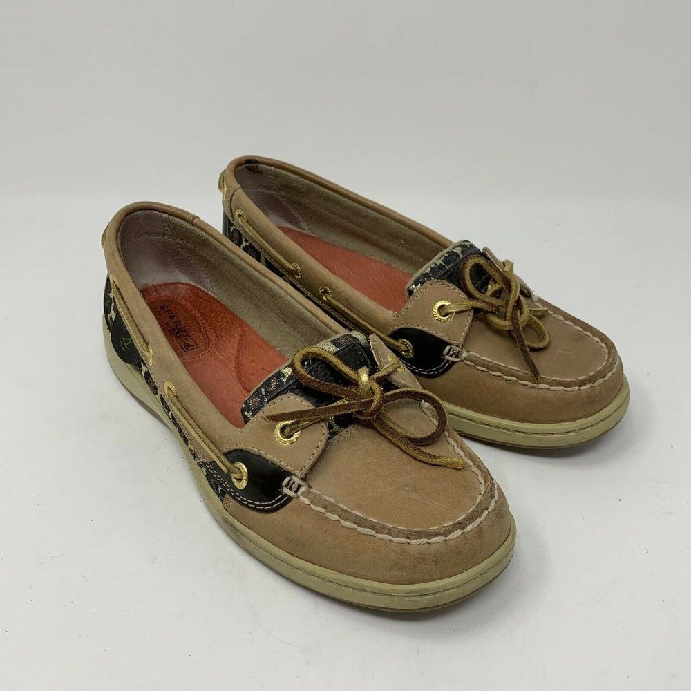 Women’s Sperry Top Sider leather Boat Shoes CH73 Size 6.5 M leopard Print